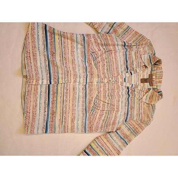 I. E. Relaxed Woman VTG  V Neck Button Up  Blouse Multi Stripe  3/4 Slv - Picture 3 of 8